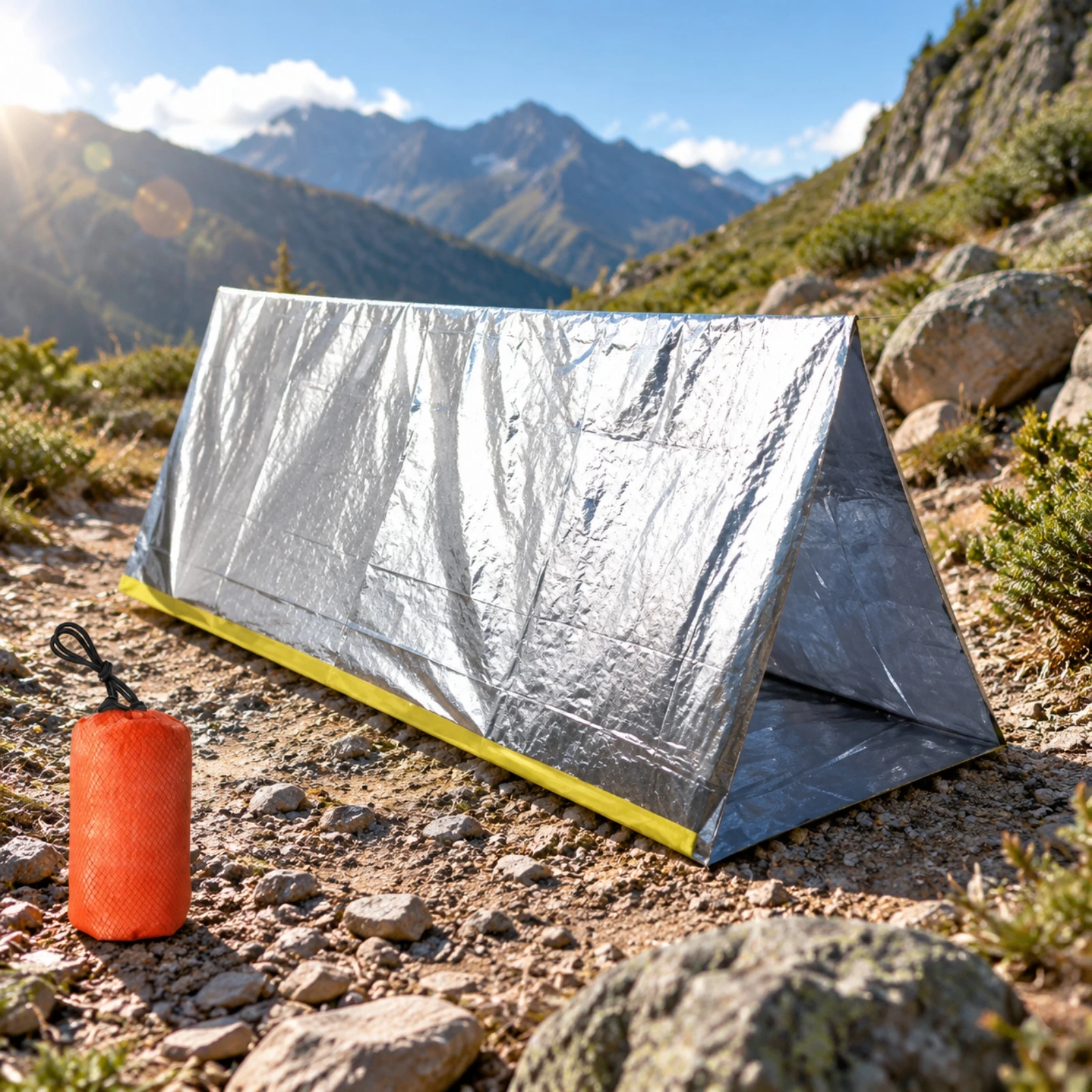 PE Emergency Tent Waterproof Triangular Emergency Tent Lightweight Thermal for Camping, Hiking