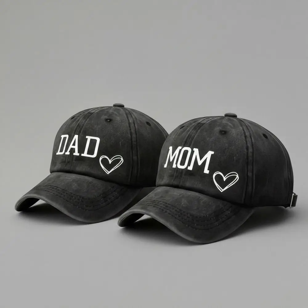 2pcs/set Vintage DAD MOM Love Printed Baseball Cap Washed Cotton Adjustable Baseball Hats Sunscreen Hats For Man Women