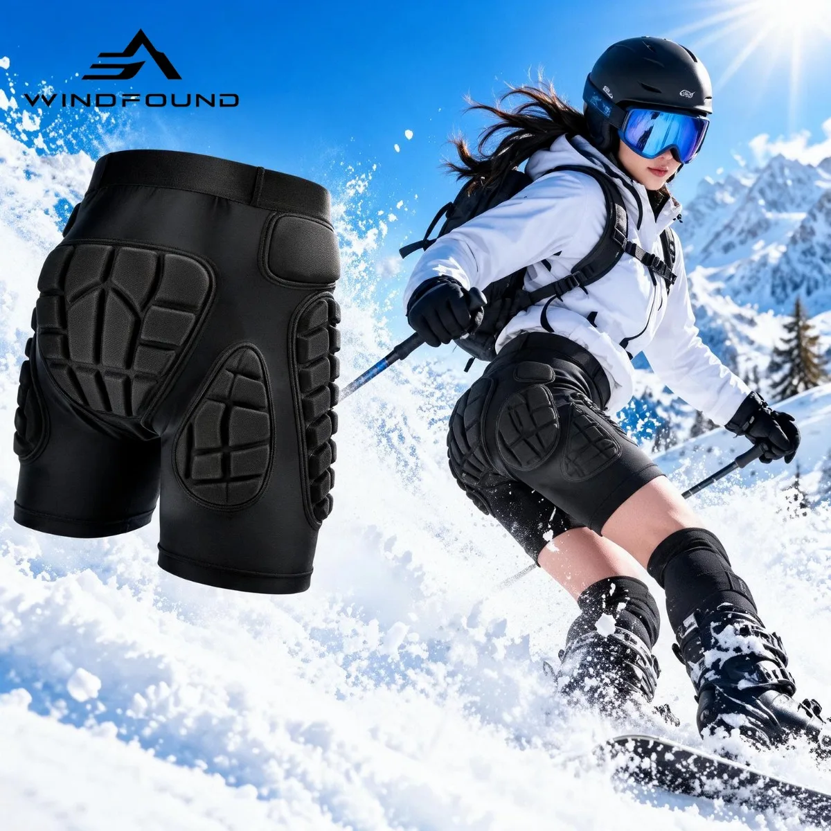 Protective Hip Pants Padded Ski Skate Snowboard Shorts Anti-Fall Impact Protection with Knee Palm Guards for Adults