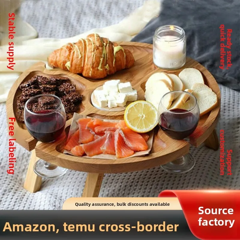 

Wooden portable dining table, leisure snacks table, nut snacks tray, fruit table, outdoor wine rack