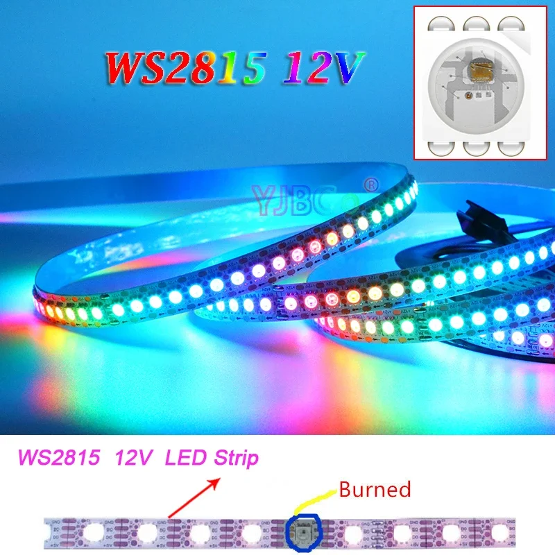 12V WS2815 LED Strip Individually addressable 5050 RGB pixel IC Light Tape 30/60/74/96/144 leds/m Magic lamp bar IP30/IP65/IP67