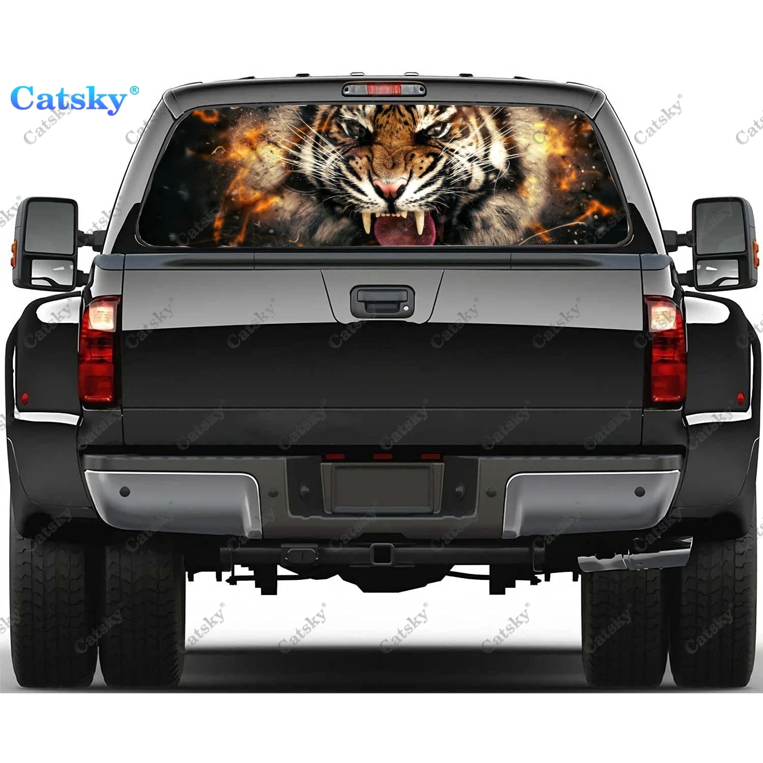 

Custom Fire Tiger Printing Rear Window Sticker Windshield Decal Truck Rear Window Decal Universal Tint Perforated Vinyl Graphic