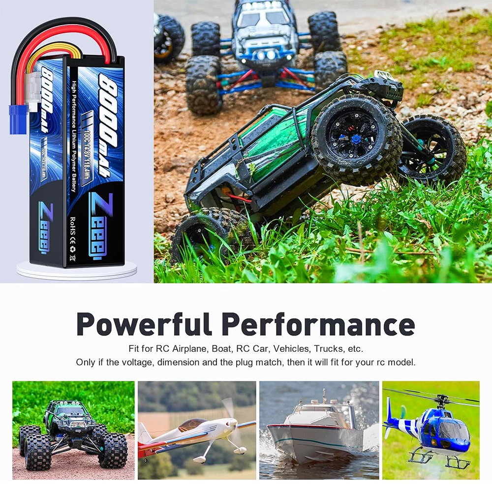 1/2Units Zeee 4S 8000mAh Lipo Battery 14.8V 100C with EC5 Plug Hardcase for RC Car Truck Truggy Racing Hobby RC Parts Models