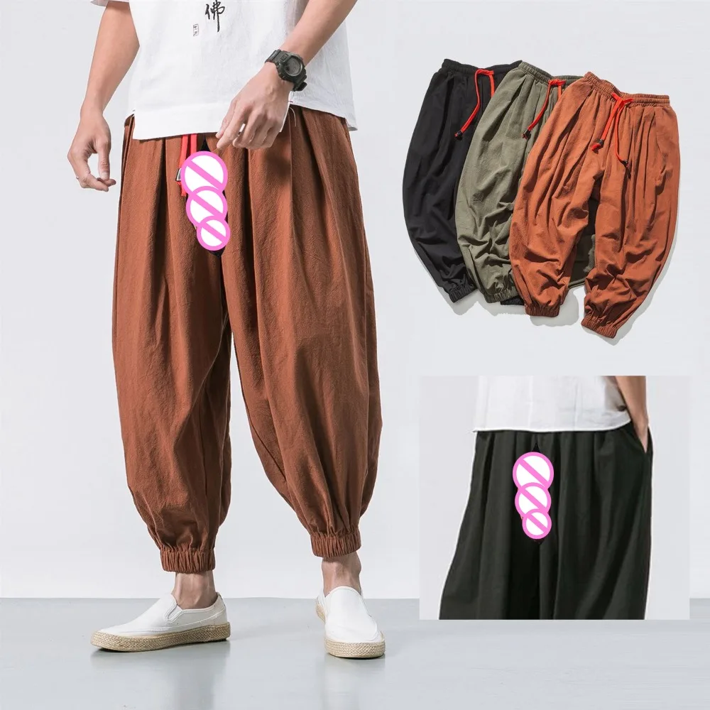 

Невидимые открытые промежности, экзотические шорты для секса на открытом воздухе, мужские брюки для бега для фитнеса, летние широкие льняные брюки, экзотические свободные