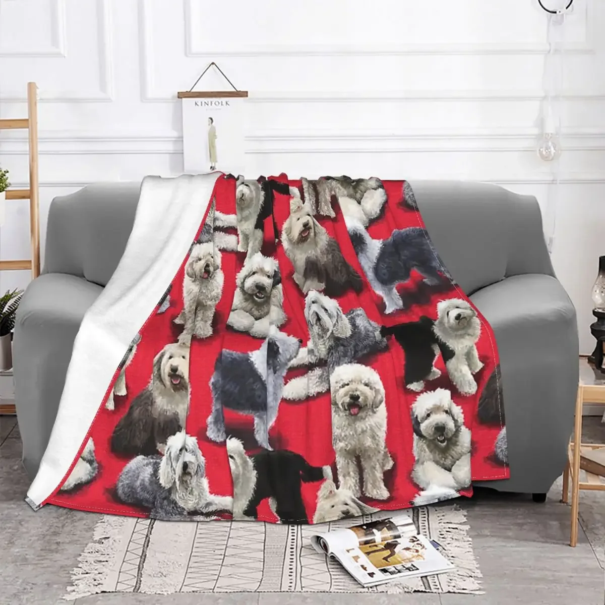 Customization The Old English Sheepdog Blanket Fleece Textile Decor Bobtail Dog Multi-function Throw Blanket For Bedding Office