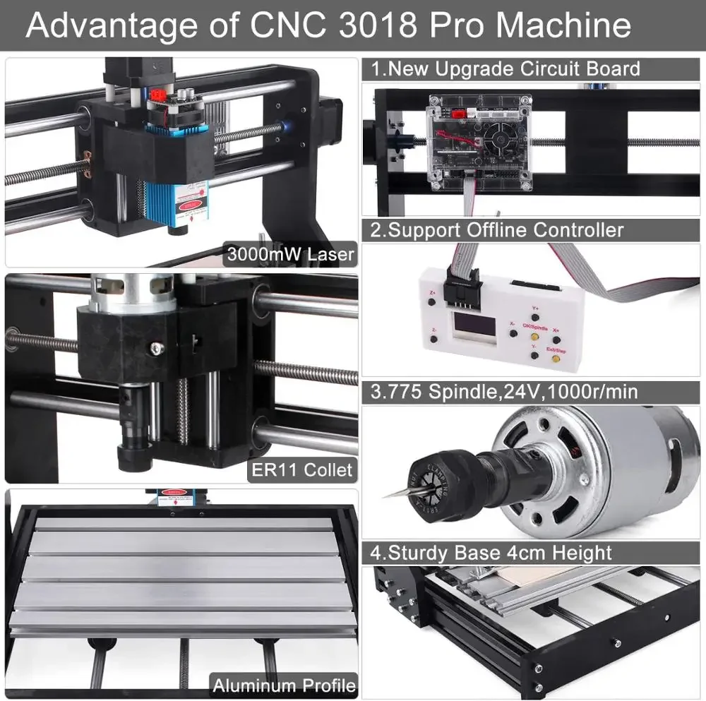 CNC 3018 PRO Laser Engraver Machine 20W Wood Router GRBL ER11 DIY Recorder Portable Milling Cutter Engeaver For  PCB  Metal Wood