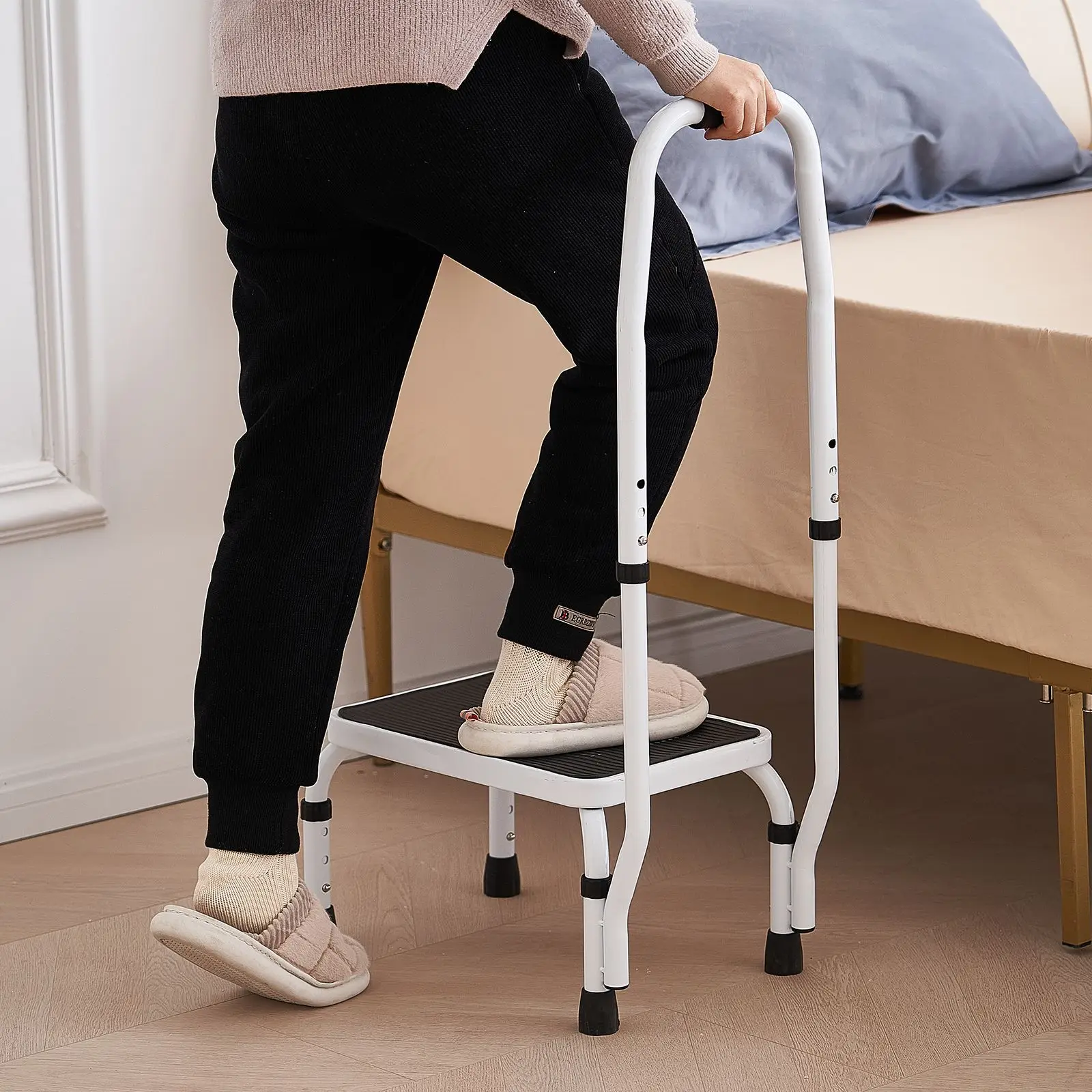Step Stool 1- 330lbs Capacity, 3 Adjustable Height with Handle Steel Ladder, Portable Toddler for Adults, Non-Slip Sturdy