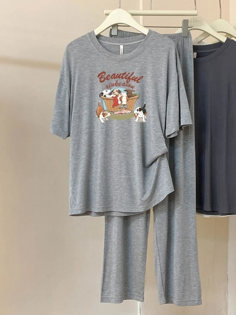 

Dc10 # Puppy Cartoon Print Two-Piece Short and Long Modal Cotton Short-Sleeved Pants Women's Pajamas Set Spring and Summer New R