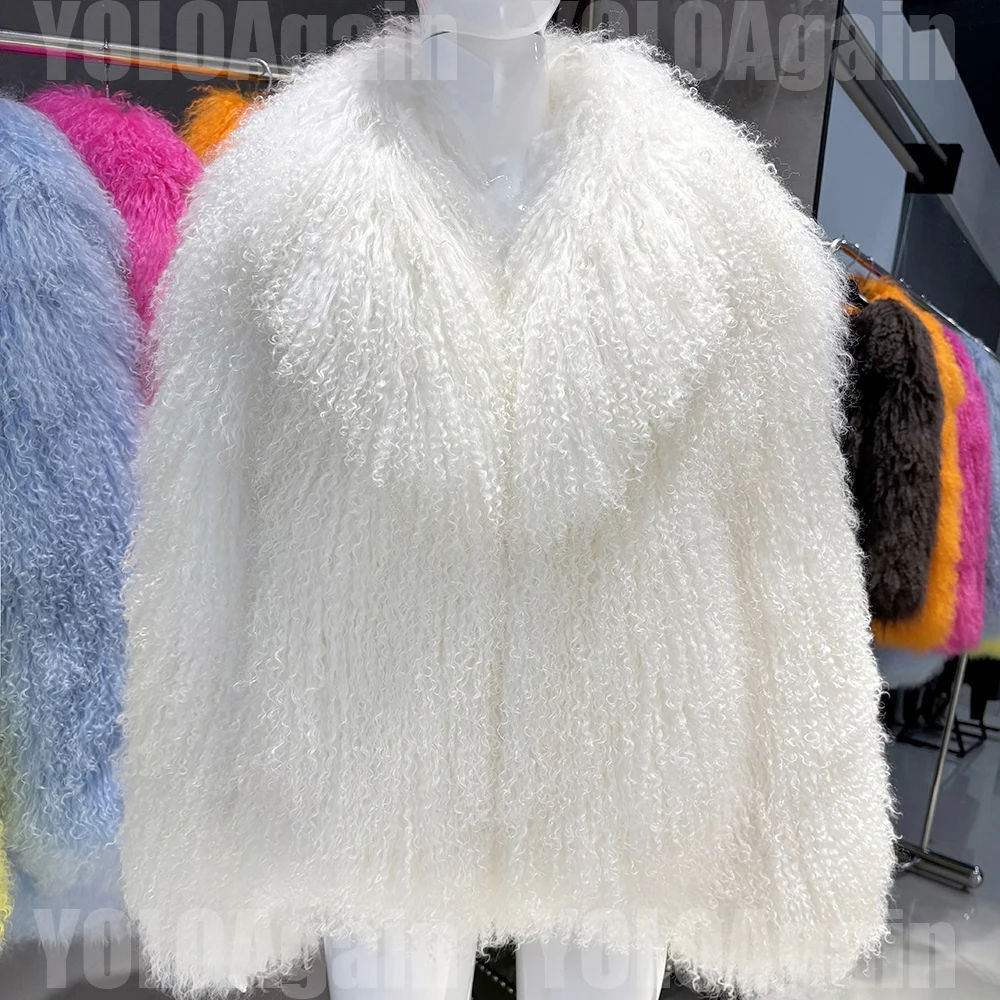 YOLOAgain 2025 Winter Warm Women's Real Mongolia Sheep Fur Jacket Plus Size 8XL Sheep Fur Coat