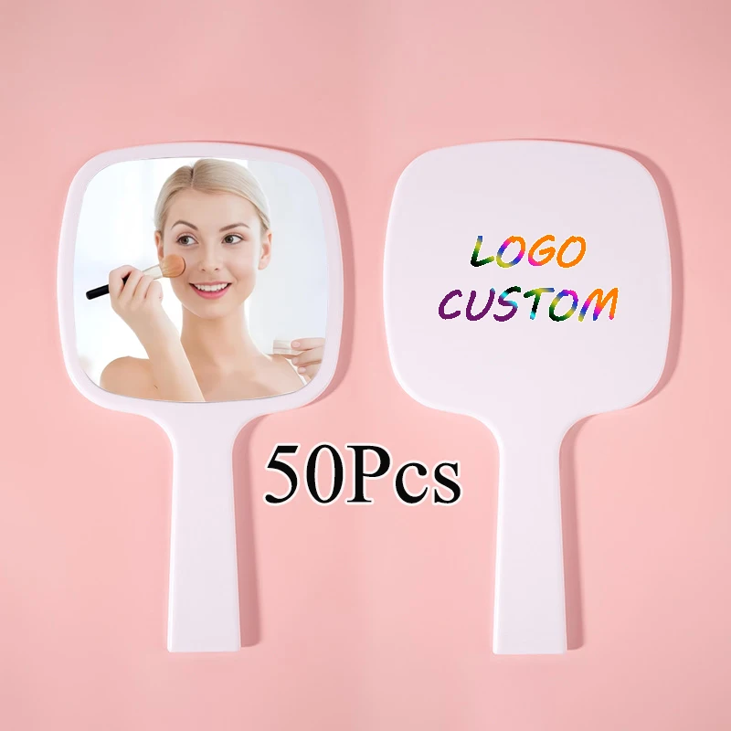 Handheld Mirror For Eyelash Extension Makeup 50Pcs Square Mirror With Handle Custom Logo Hand Mirror Spa Salon Mirrors