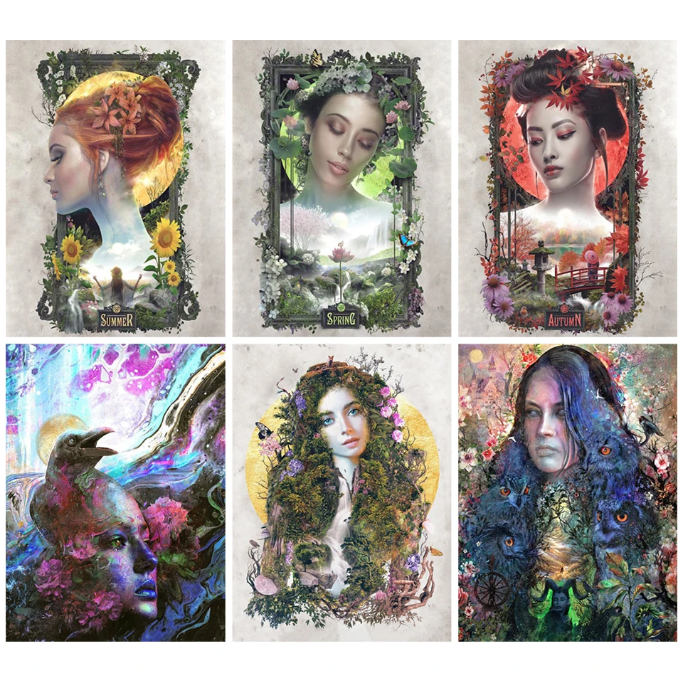 Diamond Embroidery Women DIY 5D Diamond Painting Abstract Animal Landscape Four Seasons Portraits Full Drill Cross Stitch Decor