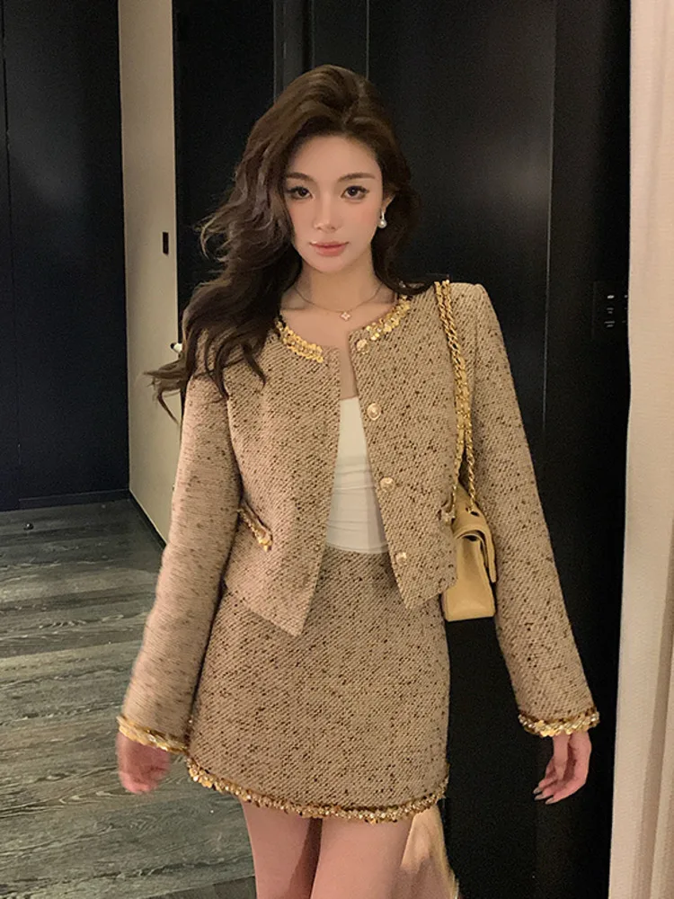 Damesoutfits Mode Vintage jasje + rok Tweedelige pakken Hoge kwaliteit Franse luxe kleine geur 2-delige sets