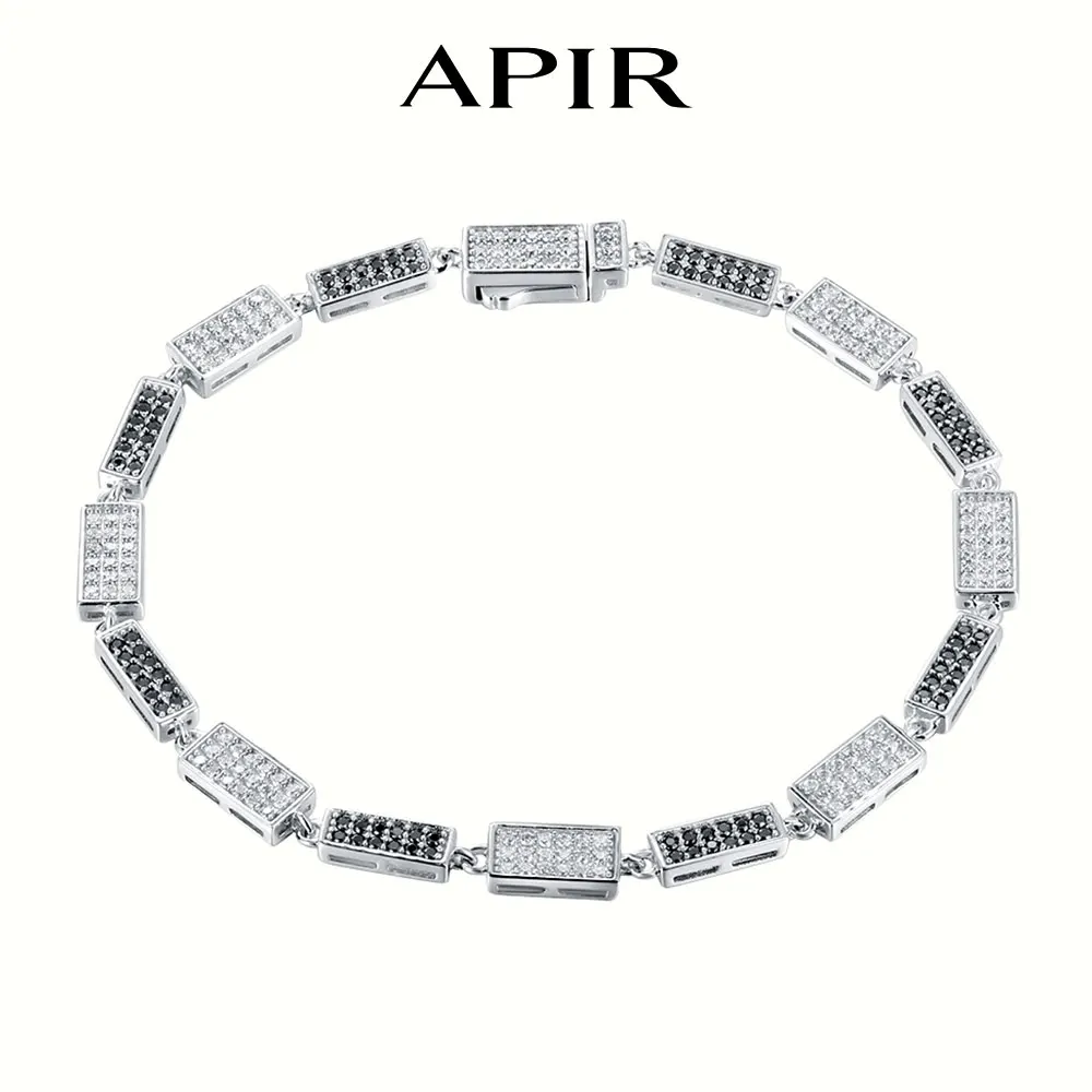 

APIR Black & White Moissanite Bracelet for Women Full Diamond Geometric Square Link Design Hip Hop Style Trendy Fine Jewelry