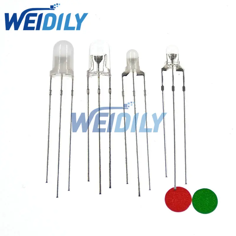 LED発光ダイオード,3mm, 5mm,ラウンド,マット,水,透明,赤,緑,2色,共通陽極,3色,100個