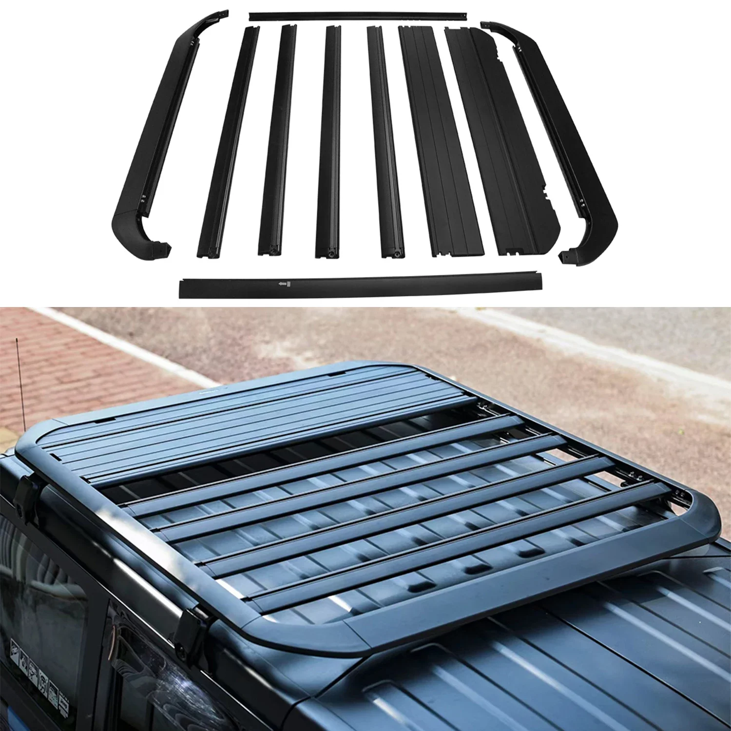 

Roof Rack Luggage Rack Black High Strength Aluminium Alloy Portable for Jeep Wrangler JK 2007-2017 JL 2018+ JL1270 LantSun