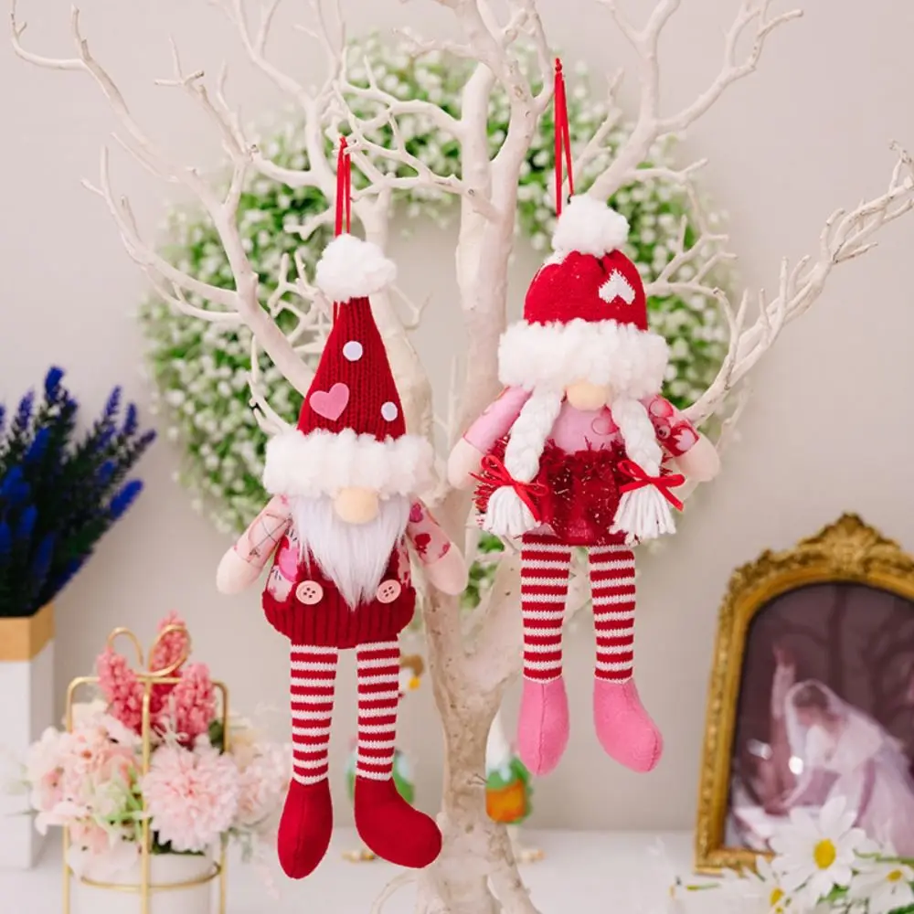 Cute Valentine's Day Gnome Doll Red Long-legged Heart Gnome Plush Doll Soft Knitting Gnome Hanging Ornaments Valentines Day Gift