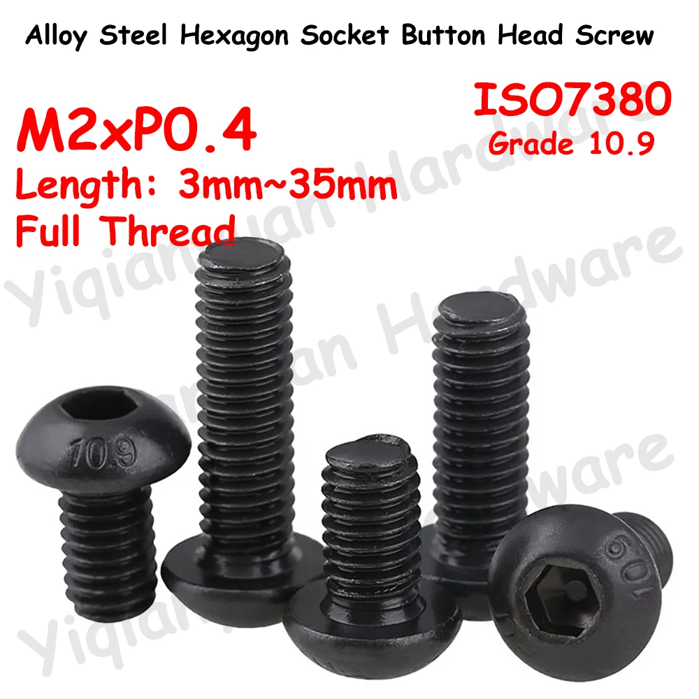 

Yiqianyuan ISO7380 M2xP0.4 Coarse Thread Hexagon Socket Button Round Head Tiny Screws Grade 10.9 Alloy Steel Allen Key Bolts