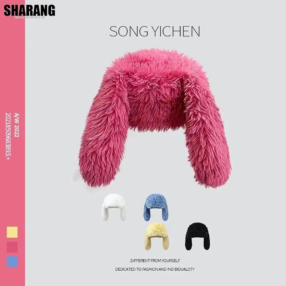 كوريا تصميم جميل آذان أرنب كبيرة أفخم قبعة صغيرة قبعة المرأة الخريف والشتاء الدافئة واقية الأذن الجدة محبوك الباردة قبعة الباروكات