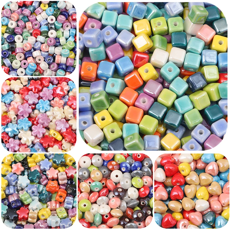 Gemischte 10 Stück/Lot Keramikperlen, bunte Perlen, Sternblumen, Herz, lose Abstandsperlen für DIY-Armbänder, Perlenketten, Schmuck – Detail 5