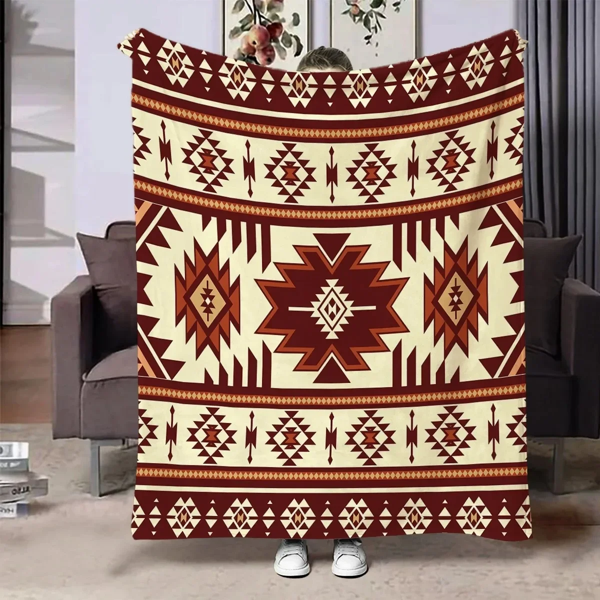 Southwestern Tribal Throw Blanket Vintage Aztec Native Geometric Pattern Couch Sofa Soft Bedding Quilt Rustic Cabin Room Decor