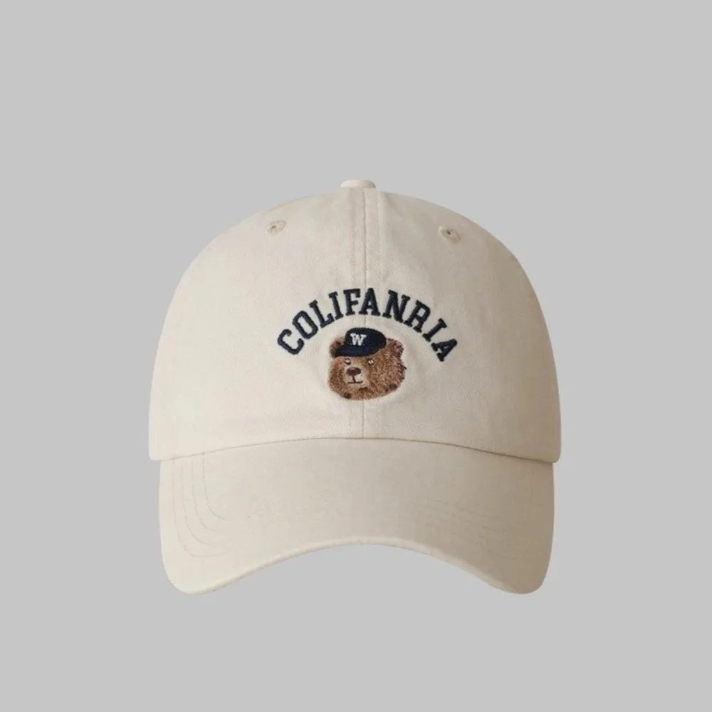 

Fashion Korean Bear Embroidery Cap Cotton Solid Color Men Women Baseball Cap Sweet Versatile Snapback Hat Unisex