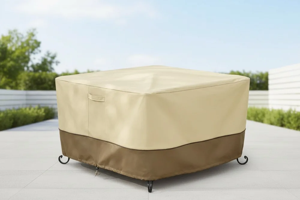 

42-дюймовый квадратный водостойкий чехол для уличного костра с эластичным подолом и вентиляционными отверстиями для защиты от всепогодных условий эксплуатации