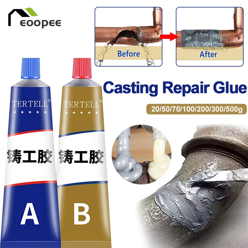 EOOPEE Durable Metal Repair Glue AB Glue No Power Required Machinable, Sandable, Paintable, Versatile Casting Sealer 15-300g