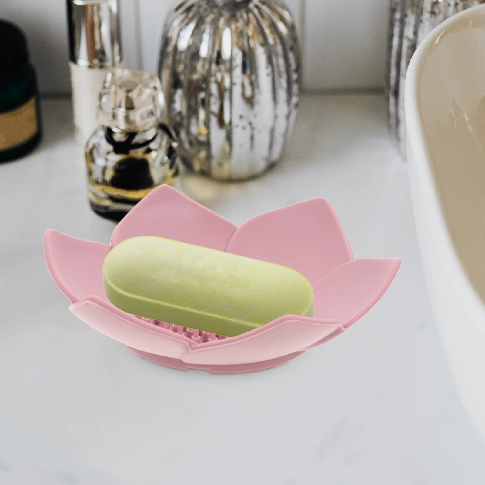

2Pcs Silicone Holder Self Draining Structure Lotus Shape Bathroom Kitchen Dish Tray Storage Rack Household Soap Container