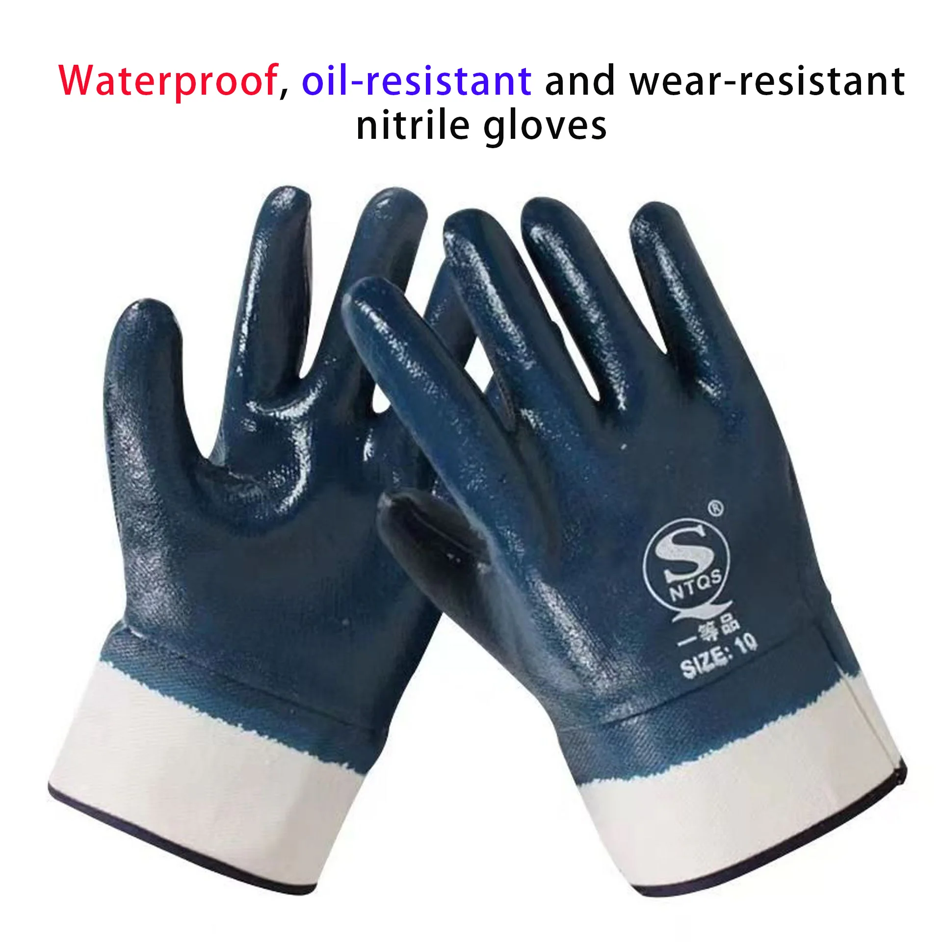 

Waterproof Oil - Resistant Abrasion - Resistant Dark Blue Nitrile Gloves with White Wrists for Industrial Use