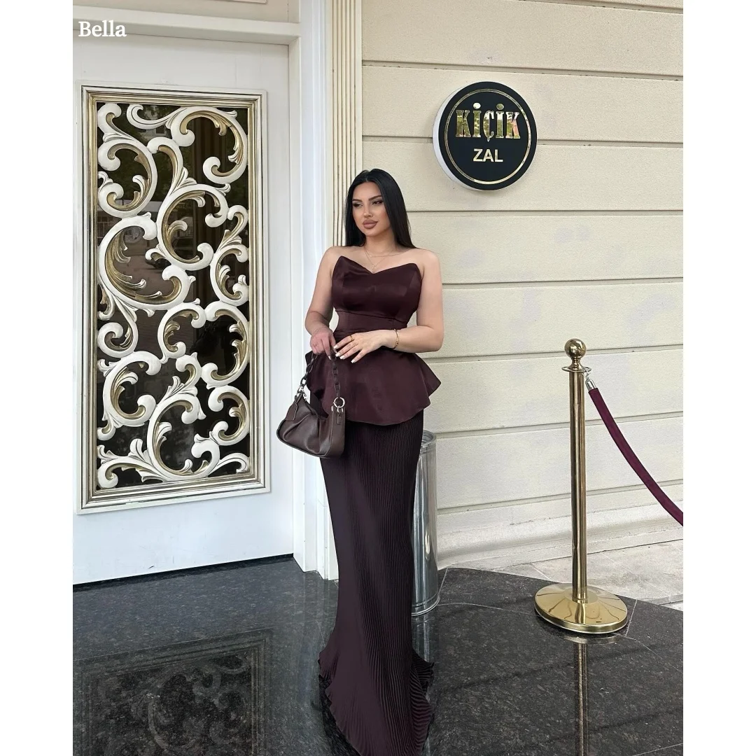

Bella Customize Brown Mermaid Two-Piece Set robes de soirée Strapless Backless Sleeveless Prom Dresses Satin Wedding Dress 2025