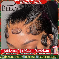 Perruque Lace Frontal Wig naturelle lisse – BEEOS, cheveux humains, 13x6, HD, 13x4, 34 pouces, pre-plucked, indétectable, pour femmes