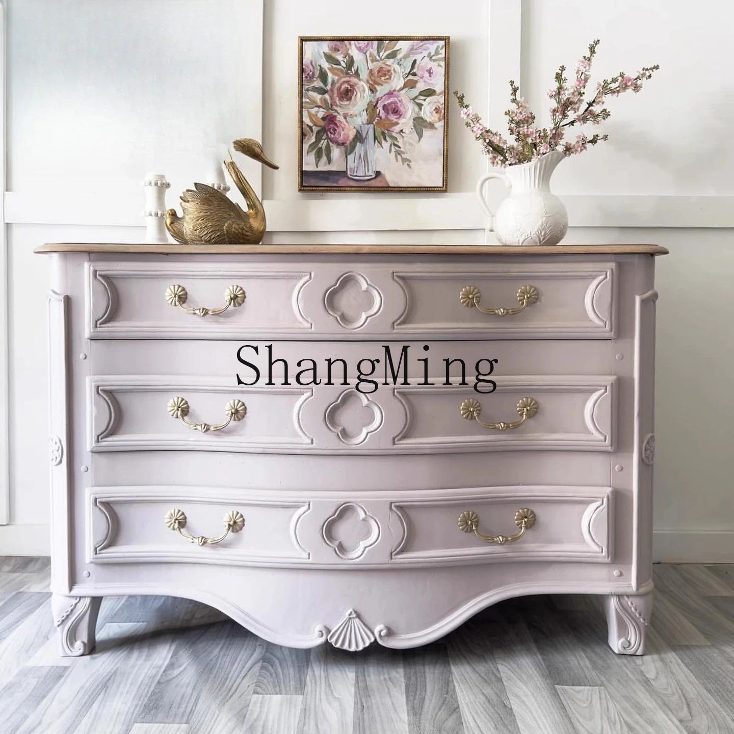 

FG Modern Simple Bedroom Locker High-end Furniture Retro Solid Wood Three Barrel Cabinet