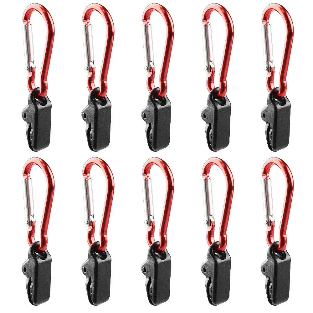 10pcs Tent Hook With Carabiner Awning Clamp Windproof Survival Grommet Tent Tarp Clips Buckle Fixed Gripper Outdoor Camping