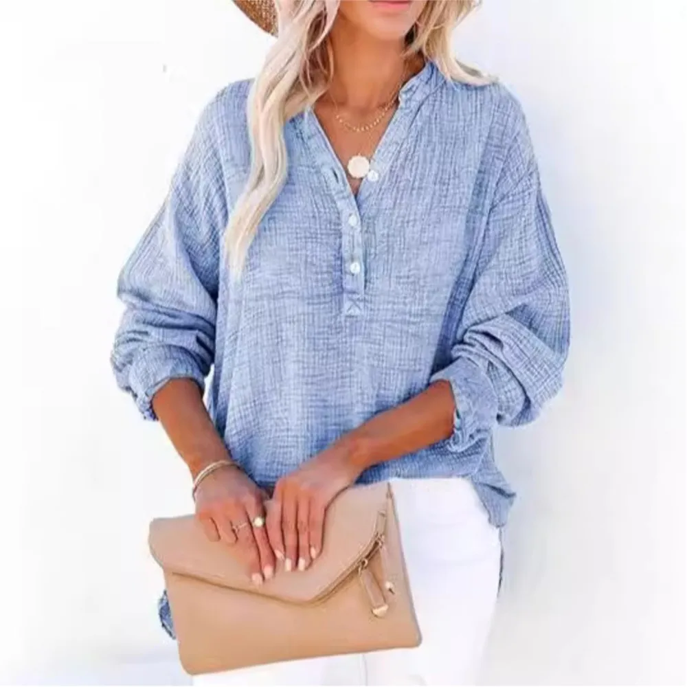 2025 Fashion Casual Women Shirt Spring Autumn Pleated Button Long Sleeve Solid Color Blouse Top Shirt Loose Pullover for Women