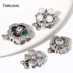 Rhodium Plated Flower Brass Box Clasps,2-Strand End Clasps Connectors For Bracelet Necklace DIY Jewelry Making Supplies