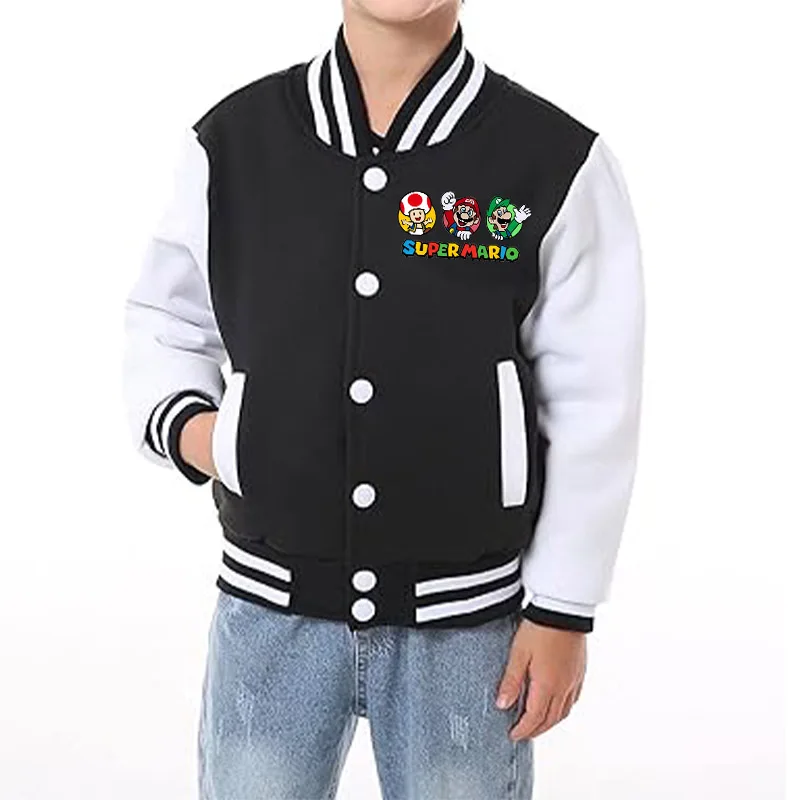 سوبر ماريو برو سترات عصرية للأطفال أنيمي الكرتون لطيف معاطف بنين بنات الخريف الشتاء سترة أنيقة تحمل شعار لعبة البيسبول معطف الهيب هوب الدافئة #2