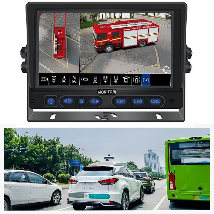 10,1-inch IPS-scherm DVR-monitor met 4 gesplitst scherm 12-24v 360 graden anoramische zijachteruitrijcamera Kit Auto-achteruitrijhulpmiddel voor vrachtwagens