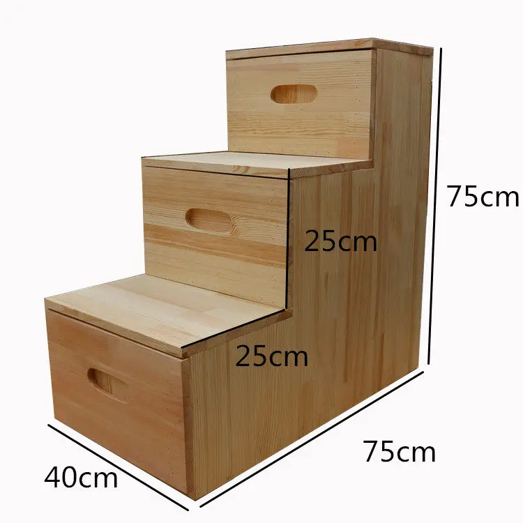 Ladder cabinet, solid wood multi-functional stool, home indoor step climbing, moving drawer, simple storage, single side stairca