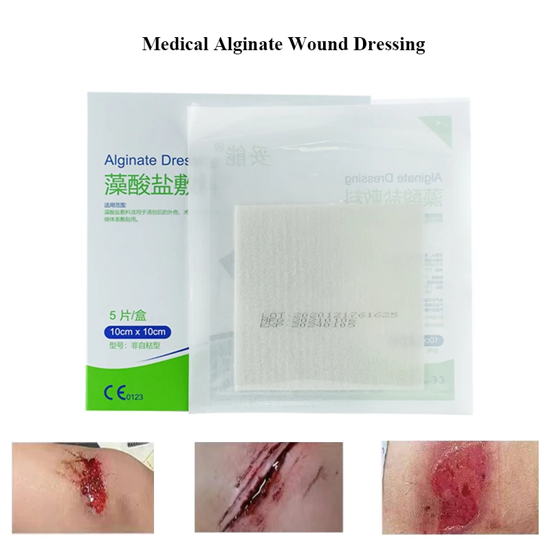 5Pcs Medical Wound Care Surgical Non-Stick Alginate Dressing Burn Ulcer Wound Healing Patch High Absorbent Exudate 10x10/2x30cm