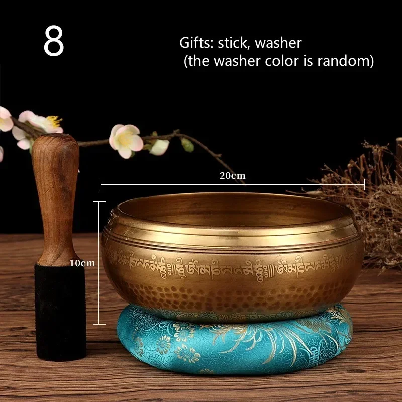 Handmade Tibetan Singing Bowls Set Nepal Buddha Mantra Engraved Meditation Bowl with Leather Stick for Yoga Chanting