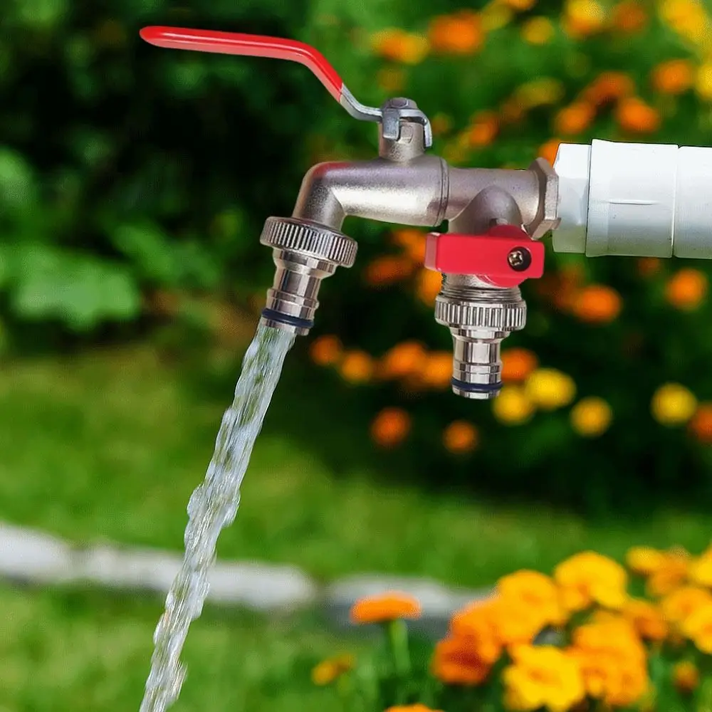 

Двойной ниппельный кран из цинкового сплава, 1 вход, 2 выхода, легко включение/выключение, двойной кран для воды, универсальный кран с двойным клапаном