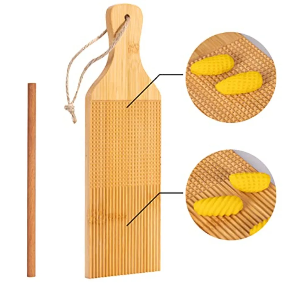 

2 In 1 Gnocchi Board Combo with Ridged Crosshatched Design for Shaping Pasta Cavatelli and Garganelli Bamboo Dough Shaping Tool