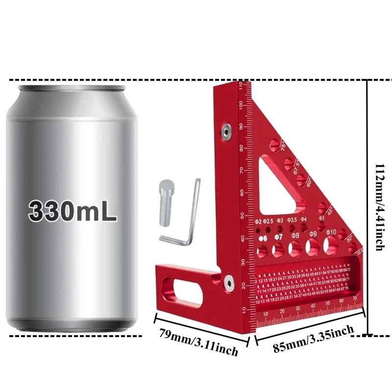1pc Precision Aluminum Alloy Woodworking Square with Dowel Pins - Multi-Angle Scriber & Miter Ruler for Carpenters and Engineers view 3