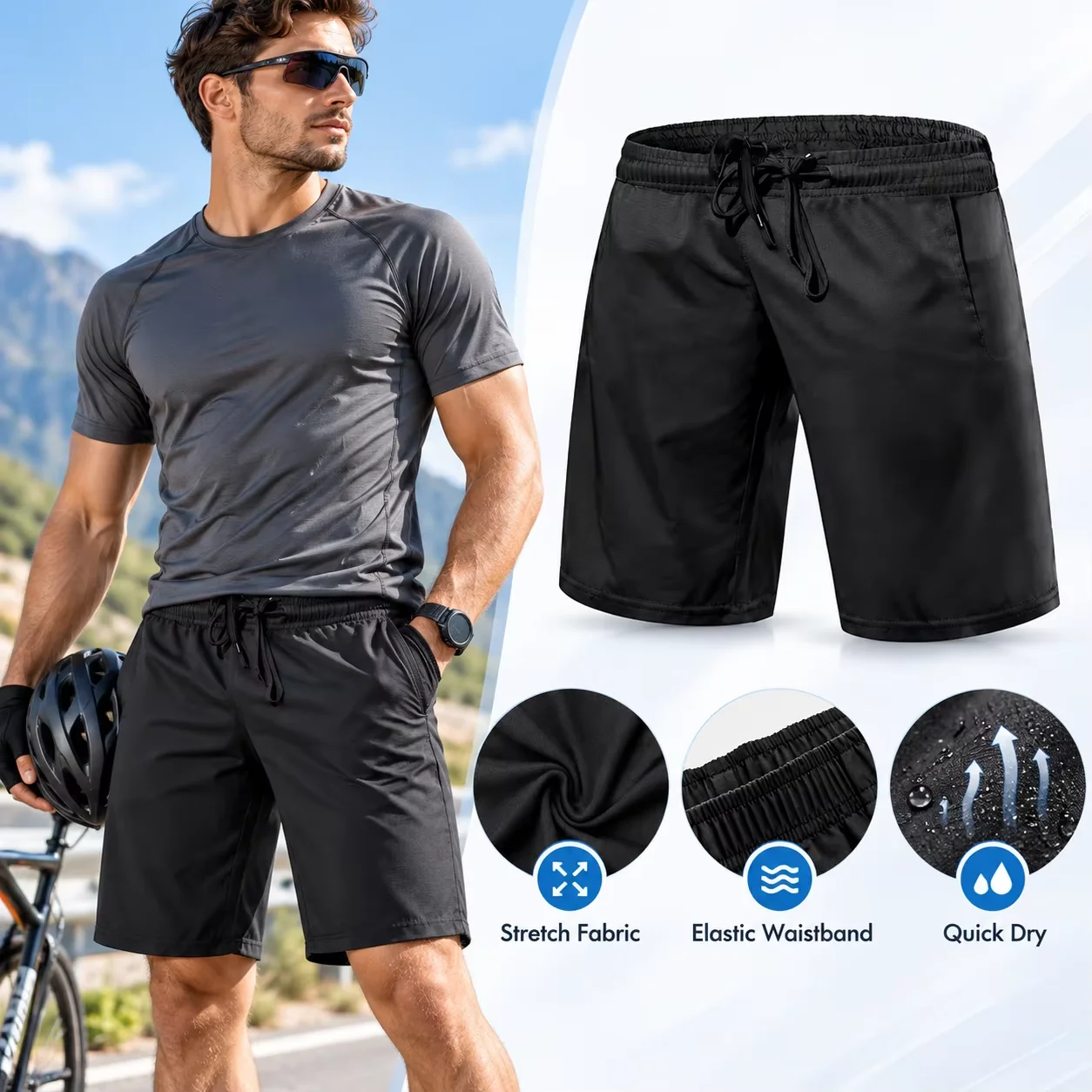Men's Ice Silk Shorts Quick Dry Breathable Lightweight Cooling Athletic Shorts for Running Gym Fitness Outdoor Sports