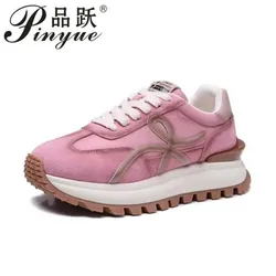 Women Sneakers Genuine Leather Platforms Ladies Casual Sports Shoes Comfy Students Sneakers Summer Popular Size 34-40