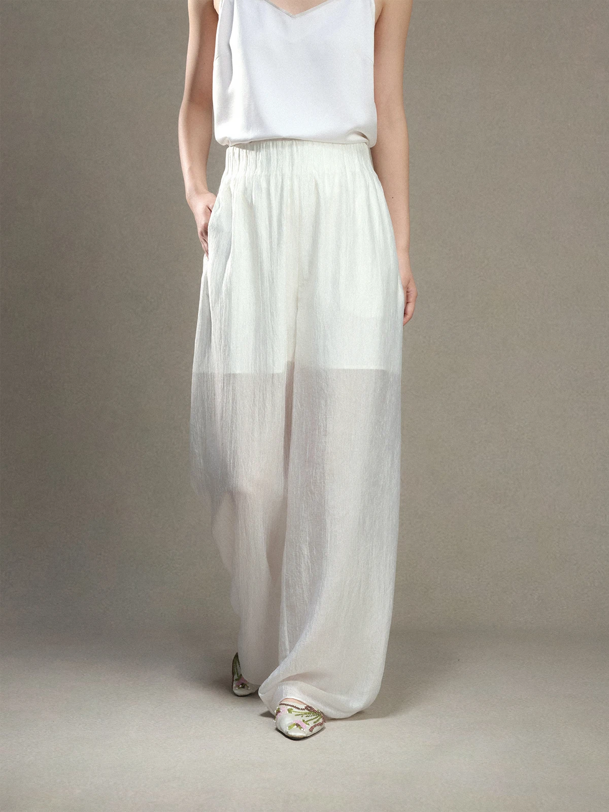 

Легкие плиссированные брюки из ацетата с драпировкой, широкие штанины, прямой крой, высокая талия, летние, модные, в стиле Ханьфу