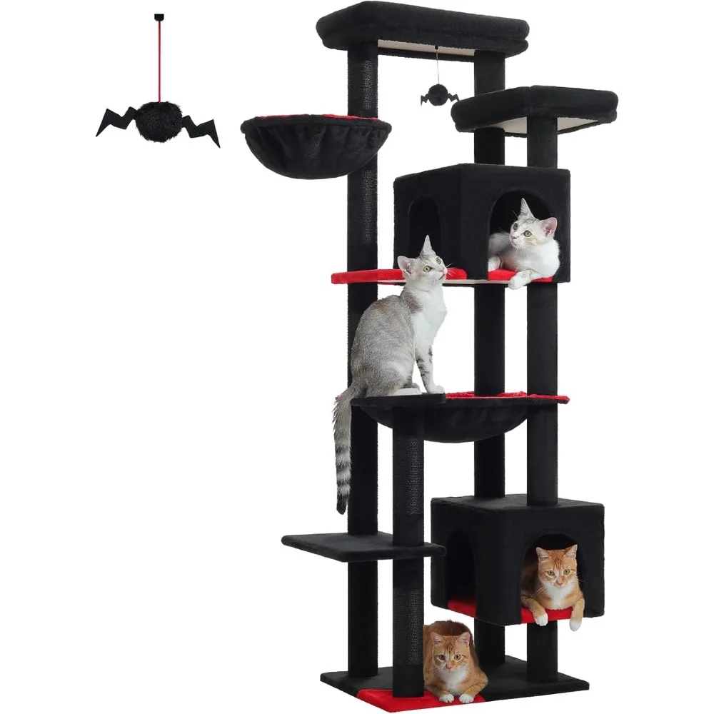 

PETEPELA Cat Tree, 69-Inch Gothic Cat Tower for Indoor Large Cats with Super Large Hammock, Tall Cat Climbing Tree Tower with Sc