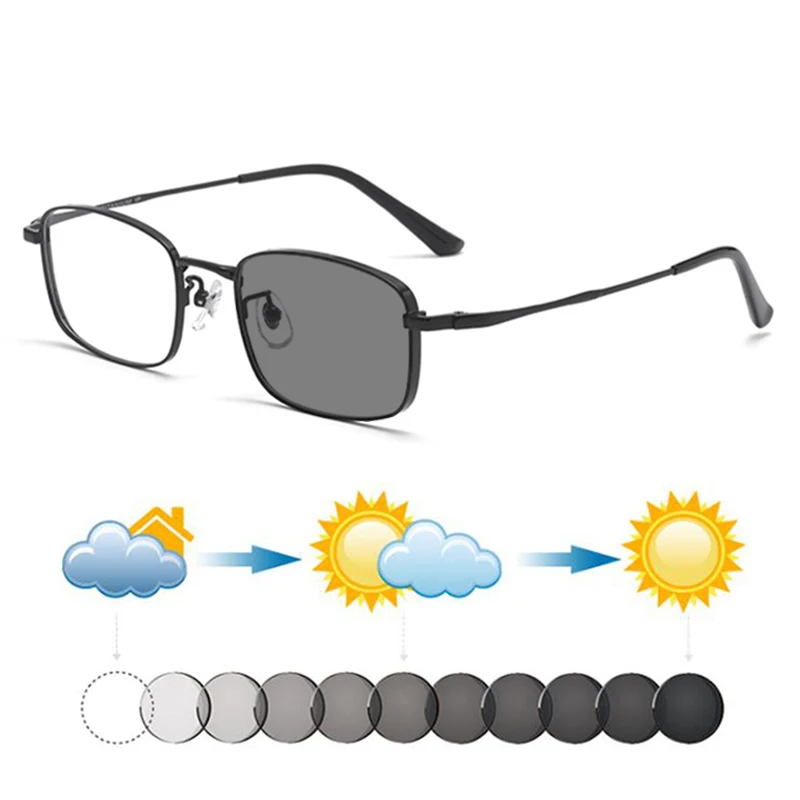 

New Pure Titanium Small Rectangle Men Wide Side Photochromic Myopia Sunglasses Custom Prescription Shortrsighted Spectacles 0~-6