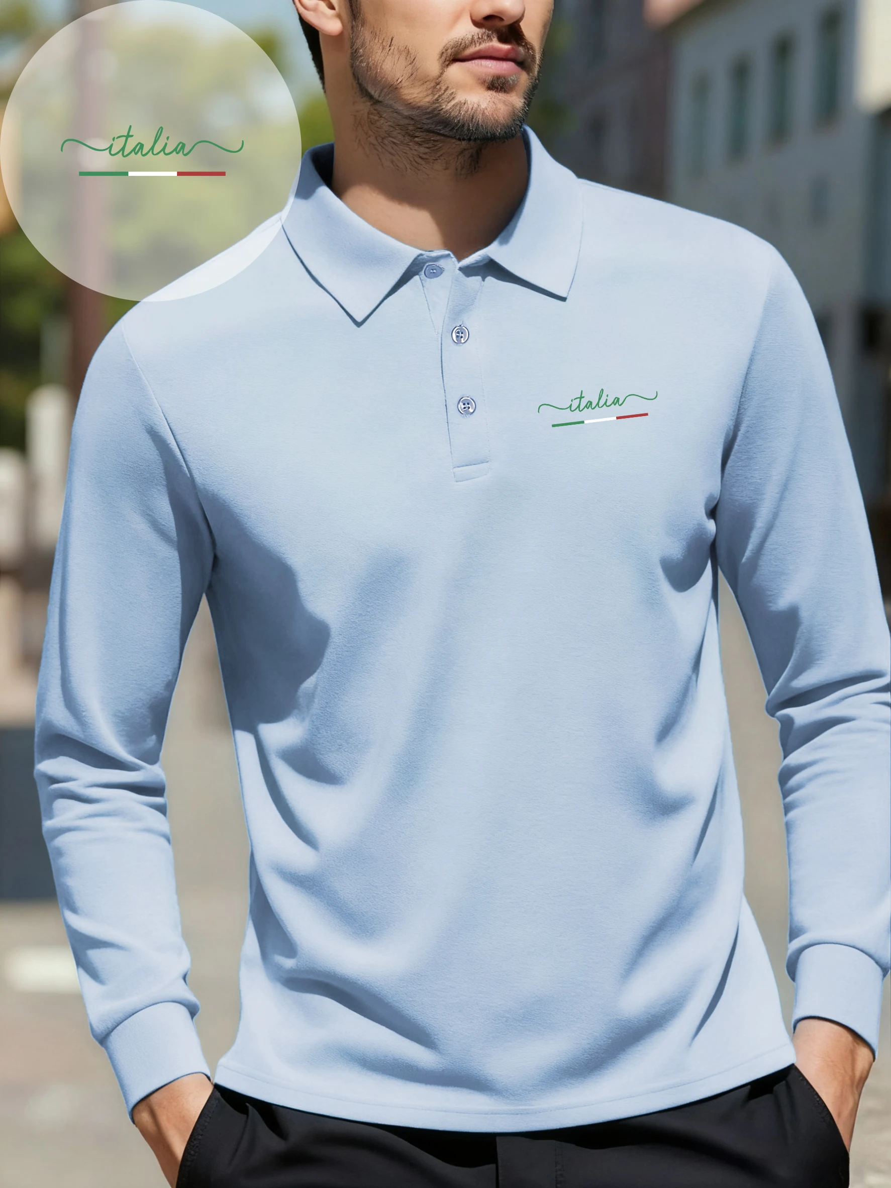 Couleurs classiques représente l'italie Revers Polo doux hommes chemises respirantes mode vêtements de sport Gent automne nouveaux vêtements de sport
