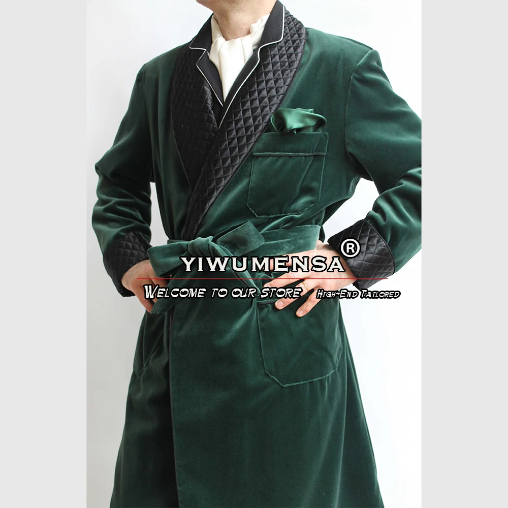 

Green Velvet Suits Jacket For Men Home Daily Sleepwear Blazer Tailor-Made 1 Piece Groom Wear Tuxedo Black Notched Lapel Coat